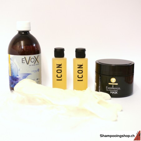 Taninoplastie Lot EVOX Lissage au Tanin sans Formol 500ml + shampooing anti résidu 70ml x2 + Masque Mask Excellence 300ml