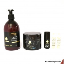 TANINO Enzymotherapy SOS blond intense care : Shampoo Argan Oil 500ml+ Mask Blue + Thermic Oil + Power Shot. Belma Kosmetik